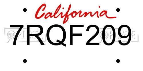 7RQF209 California License Plate