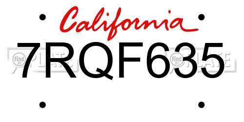 7RQF635 California License Plate