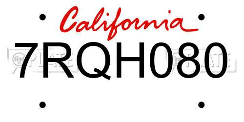 7RQH080 California License Plate