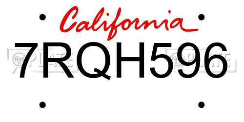 7RQH596 California License Plate
