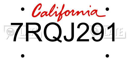 7RQJ291 California License Plate