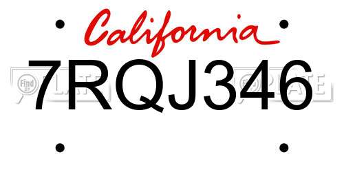 7RQJ346 California License Plate