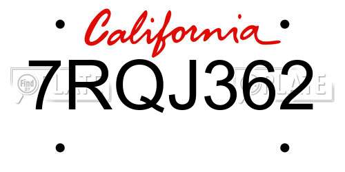7RQJ362 California License Plate