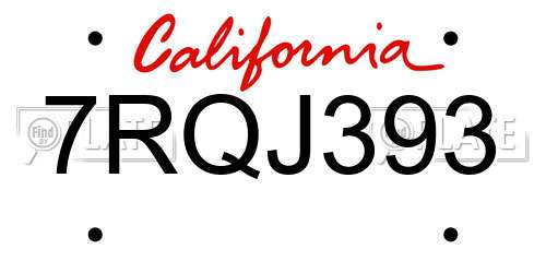 7RQJ393 California License Plate