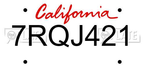 7RQJ421 California License Plate
