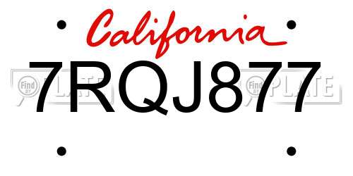 7RQJ877 California License Plate