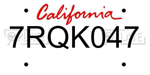 7RQK047 California License Plate