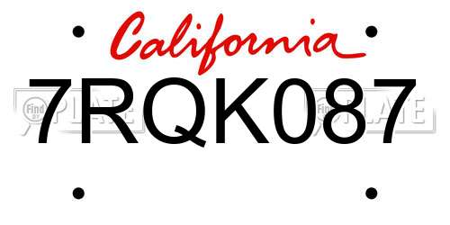 7RQK087 California License Plate