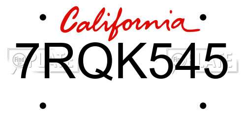 7RQK545 California License Plate