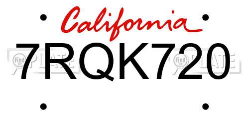 7RQK720 California License Plate