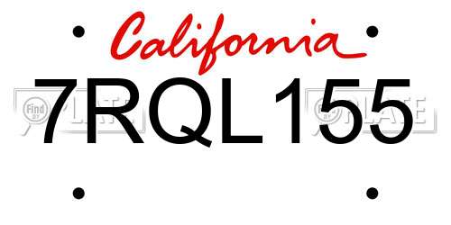 7RQL155 California License Plate