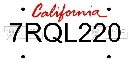 7RQL220 California License Plate