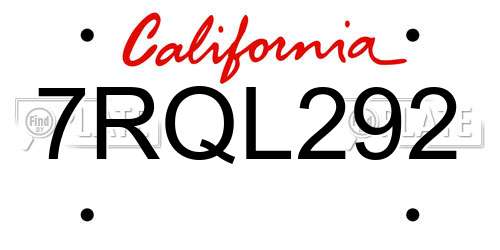 7RQL292 California License Plate