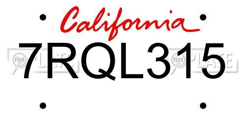 7RQL315 California License Plate