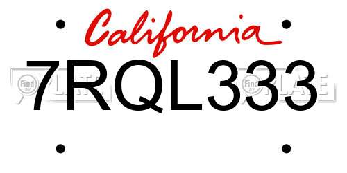 7RQL333 California License Plate