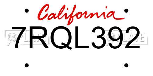 7RQL392 California License Plate