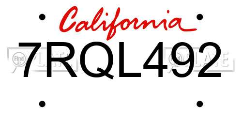 7RQL492 California License Plate