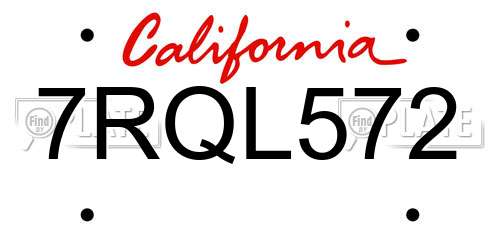 7RQL572 California License Plate