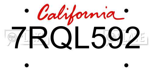 7RQL592 California License Plate