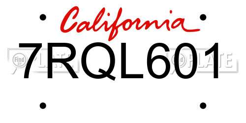 7RQL601 California License Plate