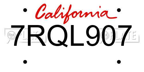 7RQL907 California License Plate