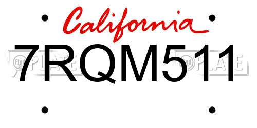 7RQM511 California License Plate