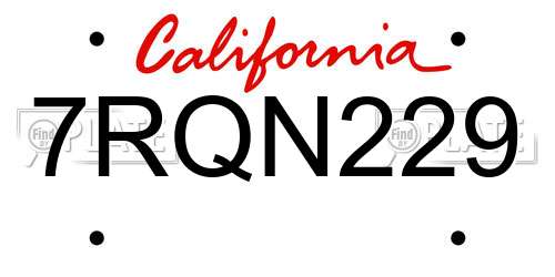 7RQN229 California License Plate
