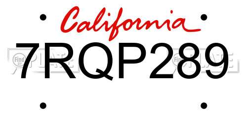 7RQP289 California License Plate
