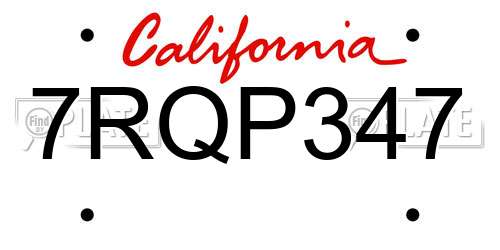 7RQP347 California License Plate
