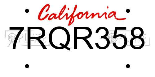 7RQR358 California License Plate