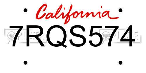 7RQS574 California License Plate