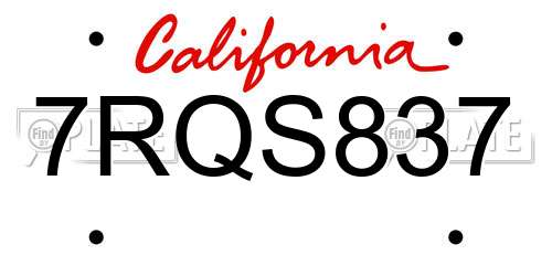 7RQS837 California License Plate