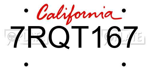 7RQT167 California License Plate