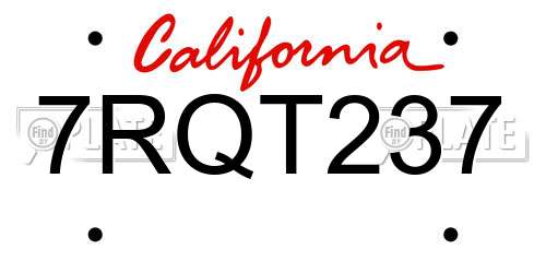 7RQT237 California License Plate