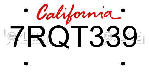 7RQT339 California License Plate