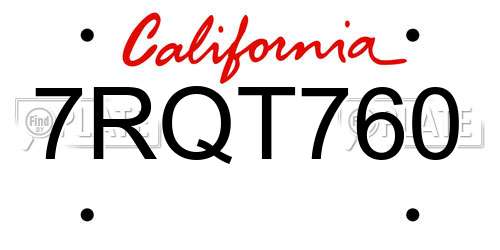 7RQT760 California License Plate