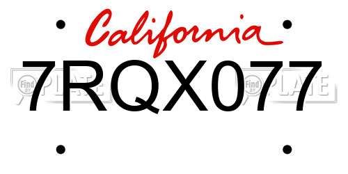 7RQX077 California License Plate