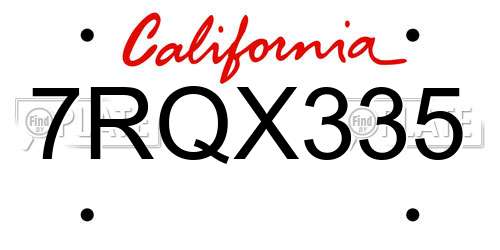 7RQX335 California License Plate