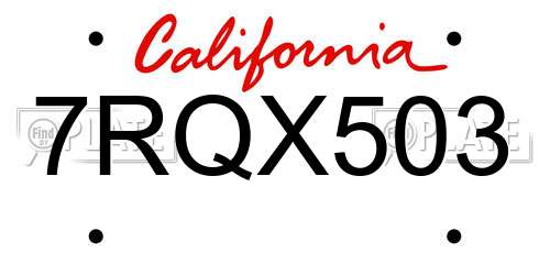 7RQX503 California License Plate