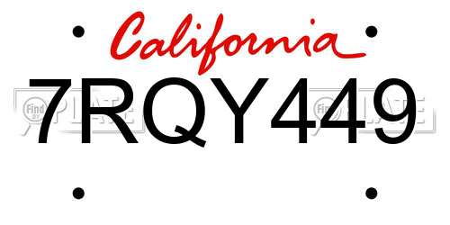 7RQY449 California License Plate