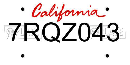 7RQZ043 California License Plate