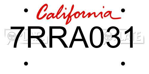 7RRA031 California License Plate