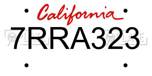 7RRA323 California License Plate