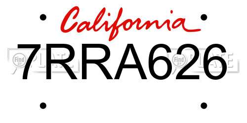 7RRA626 California License Plate