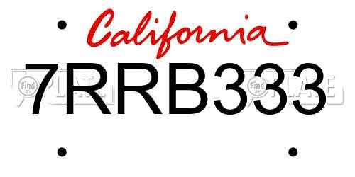 7RRB333 California License Plate