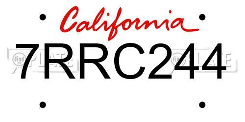 7RRC244 California License Plate