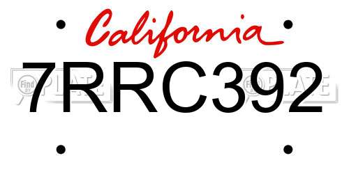 7RRC392 California License Plate