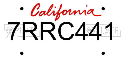 7RRC441 California License Plate