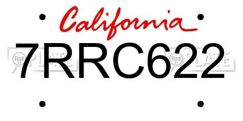 7RRC622 California License Plate