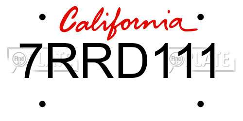 7RRD111 California License Plate